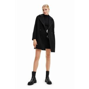 Desigual palton 23WWEWAU WOMAN WOVEN OVERCOAT femei, culoarea negru, de tranzitie, cu doua randuri de nasturi imagine