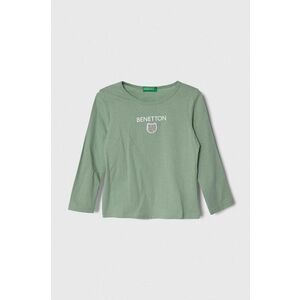 United Colors of Benetton Longsleeve din bumbac pentru copii culoarea verde, cu imprimeu imagine