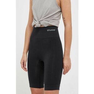 Hummel pantaloni scurți de antrenament Tif culoarea negru, neted, high waist imagine