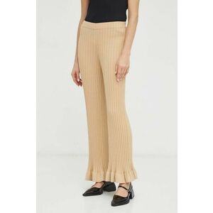 By Malene Birger pantaloni femei, culoarea bej, evazati, high waist imagine