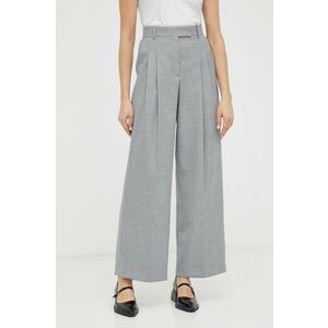 By Malene Birger pantaloni femei, culoarea gri, drept, high waist imagine