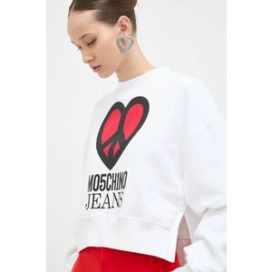 Moschino Jeans hanorac de bumbac femei, culoarea alb, cu imprimeu imagine