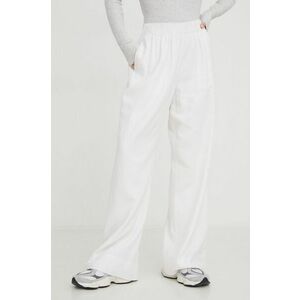 Abercrombie & Fitch pantaloni din in culoarea alb, lat, high waist imagine