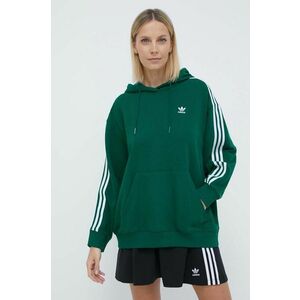 adidas Originals bluză 3-Stripes Hoodie OS femei, culoarea verde, cu glugă, cu imprimeu, IN8400 imagine