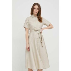 Barbour rochie din in culoarea bej, midi, evazati imagine