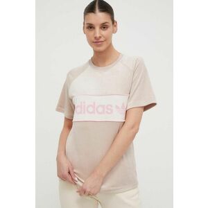 adidas Originals tricou din velur culoarea bej IR5276 imagine