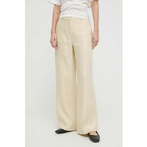 Weekend Max Mara pantaloni din in culoarea bej, lat, high waist 2415130000000 imagine