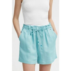 Pepe Jeans pantaloni scurti din in MARTA culoarea turcoaz, neted, high waist, PL801099 imagine