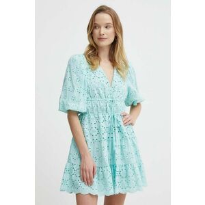 Pepe Jeans rochie din bumbac DELIA culoarea turcoaz, mini, evazati, PL953475 imagine