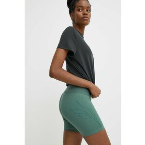 Reebok pantaloni scurți de antrenament Lux Bold culoarea verde, neted, high waist, 100076322 imagine