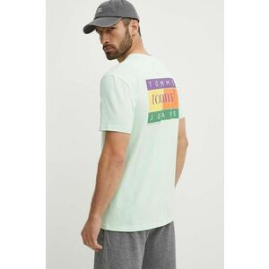 Tommy Jeans tricou din bumbac bărbați, culoarea verde, cu imprimeu, DM0DM19171 imagine