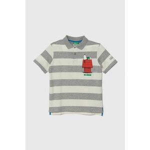 United Colors of Benetton tricouri polo din bumbac pentru copii x Snoopy culoarea gri, modelator imagine