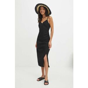 Medicine rochie din amestec de in culoarea negru, midi, mulata imagine