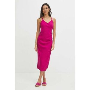 Medicine rochie din amestec de in culoarea violet, midi, mulata imagine