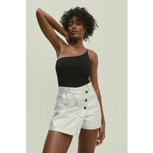 Answear Lab fustă și pantaloni denim culoarea argintiu, neted, high waist imagine