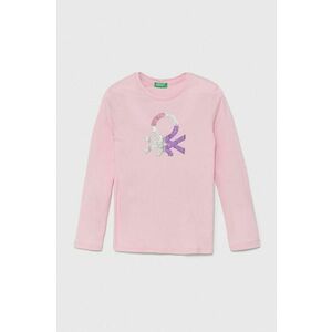 United Colors of Benetton longsleeve din bumbac pentru copii culoarea roz, 3I9WC10JR imagine