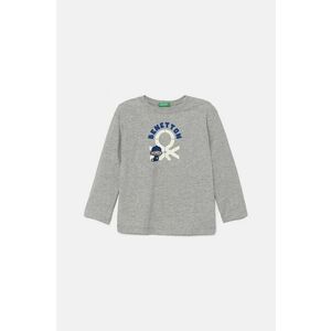 United Colors of Benetton longsleeve din bumbac pentru copii culoarea gri, cu imprimeu, 3I1XG10F2 imagine