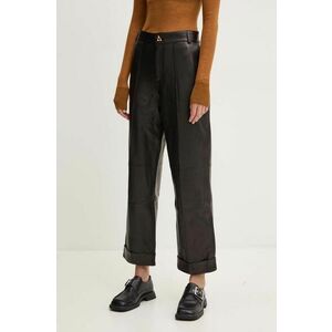 AERON pantaloni de piele femei, culoarea negru, drept, high waist, CRPA217019 imagine