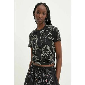 Desigual tricou din bumbac CARAS femei, culoarea negru, 24WWTK54 imagine