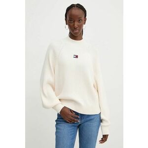 Tommy Jeans pulover de bumbac culoarea bej, cu turtleneck, DW0DW19912 imagine