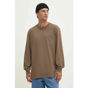 Dickies longsleeve din bumbac culoarea maro, neted imagine