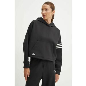 adidas Originals bluza Neuclassics femei, culoarea negru, cu glugă, neted, IW5607 imagine