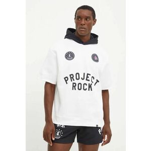 Under Armour bluza Project Rock barbati, culoarea alb, cu glugă, cu imprimeu, 1386886 imagine