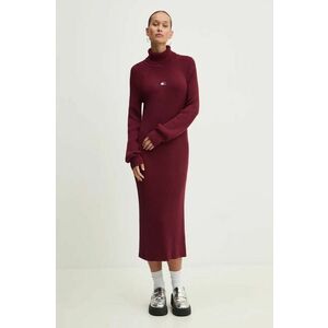 Tommy Jeans rochie din bumbac culoarea bordo, midi, mulata, DW0DW19815 imagine