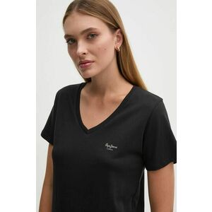 Pepe Jeans tricou din bumbac FIORE V NECK femei, culoarea negru, PL505948 imagine