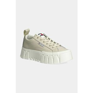 Tommy Jeans sneakers din piele TJW VULC FLATFORM LC LEATHER culoarea bej, EN0EN02610 imagine