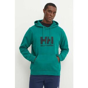 Helly Hansen hanorac de bumbac HH LOGO barbati, culoarea verde, cu glugă, cu imprimeu, 30394 imagine