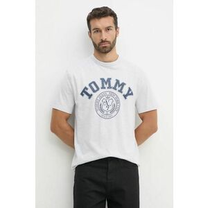 Tommy Jeans tricou din bumbac barbati, culoarea gri, cu imprimeu, DM0DM18542 imagine