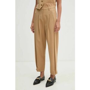 Gaudi pantaloni femei, culoarea bej, drept, high waist, 421FD25007 imagine