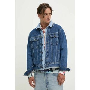 Desigual geacă din denim ILLINOIS bărbați, culoarea bleumarin, de tranziție, oversized, 24WMED05 imagine