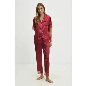 Answear Lab pijama femei, culoarea bordo, satin imagine