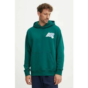 New Balance hanorac de bumbac barbati, culoarea verde, cu glugă, neted, MT43563MHN imagine