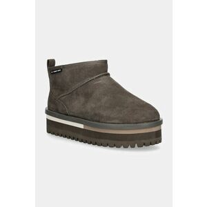 Tommy Jeans cizme de zapada din piele intoarsa TJW SUEDE FLATFORM BOOT WL culoarea gri, EN0EN02599 imagine