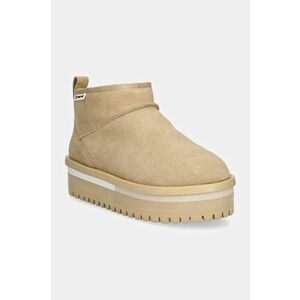 Tommy Jeans cizme de zapada din piele intoarsa TJW SUEDE FLATFORM BOOT WL culoarea bej, EN0EN02599 imagine