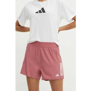 adidas Performance pantaloni scurți de alergare Own The Run Base culoarea roz, cu imprimeu, medium waist, IY1104 imagine