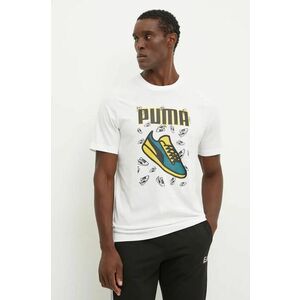 Puma tricou din bumbac barbati, culoarea alb, cu imprimeu, 683209 imagine