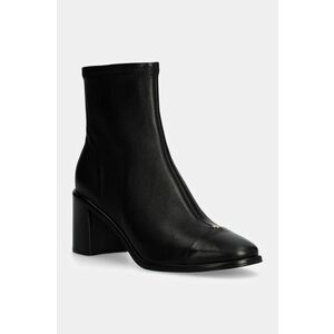 Tory Burch cizme de piele Cap-Toe Heel Ankle Boot femei, culoarea negru, cu toc drept, 159425-006 imagine