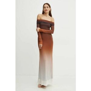 Bardot rochie SAPHIA culoarea maro, maxi, evazati, 59505DB imagine