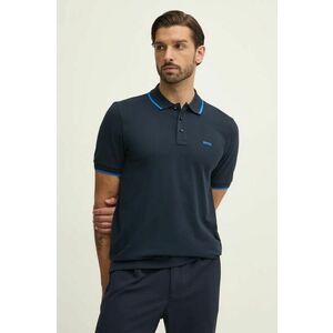 BOSS polo de bumbac culoarea albastru marin, neted imagine