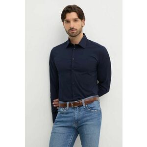 United Colors of Benetton cămașă barbati, culoarea albastru marin, cu guler clasic, slim, 5X3LUQ049 imagine