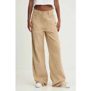 Tommy Jeans pantaloni de catifea cord culoarea bej, drept, high waist, DW0DW19917 imagine