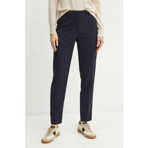 BOSS pantaloni de lana culoarea albastru marin, fason tigareta, high waist imagine