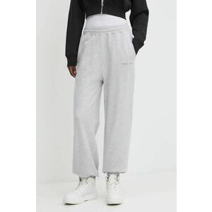 Tommy Jeans pantaloni de trening din bumbac culoarea gri, cu imprimeu imagine