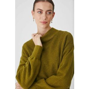 Medicine pulover din amestec de lana femei, culoarea verde, călduros, cu turtleneck imagine