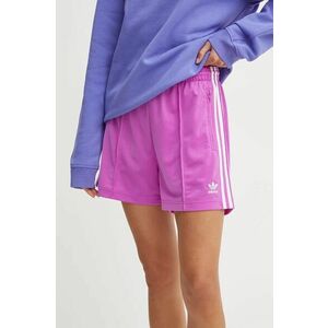 adidas Originals pantaloni scurti Firebird femei, culoarea violet, cu imprimeu, high waist, IY7208 imagine