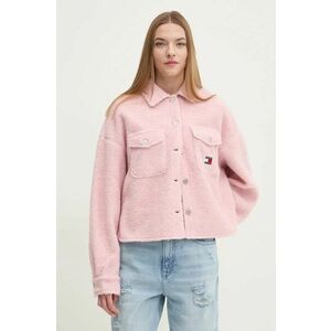 Tommy Jeans geacă cu aspect de cămașă culoarea roz, oversize, DW0DW18869 imagine